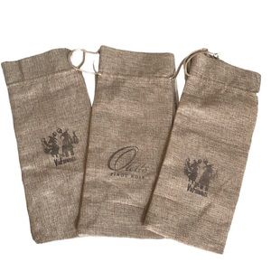 Burlap Bags 3 Wine Bags Beverage Drawstring Satin Strings VinFormants Olette